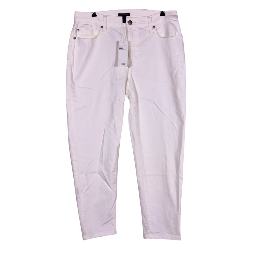 Eileen Fisher Ankle Jean Womens 8 Ivory NWT Organic Cotton Stretch Denim Tapered
